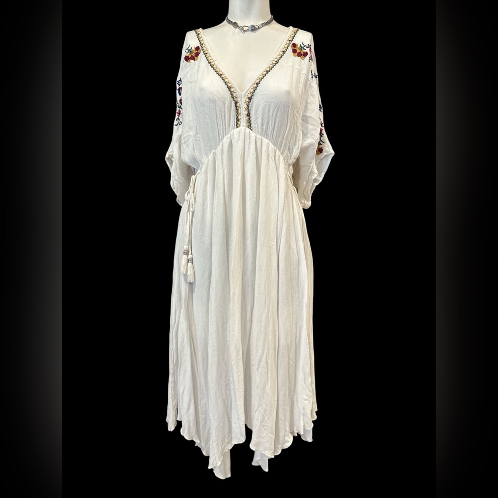 Band Of Gypsies Boho Flutter Cuba Embroidered Peasant Empire Midi Dress Size S - Picture 2 of 13